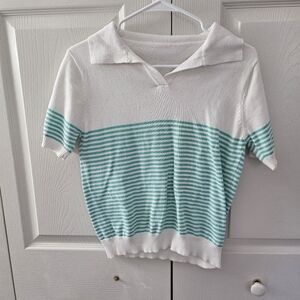 Striped women Polo Shirt - White and Green